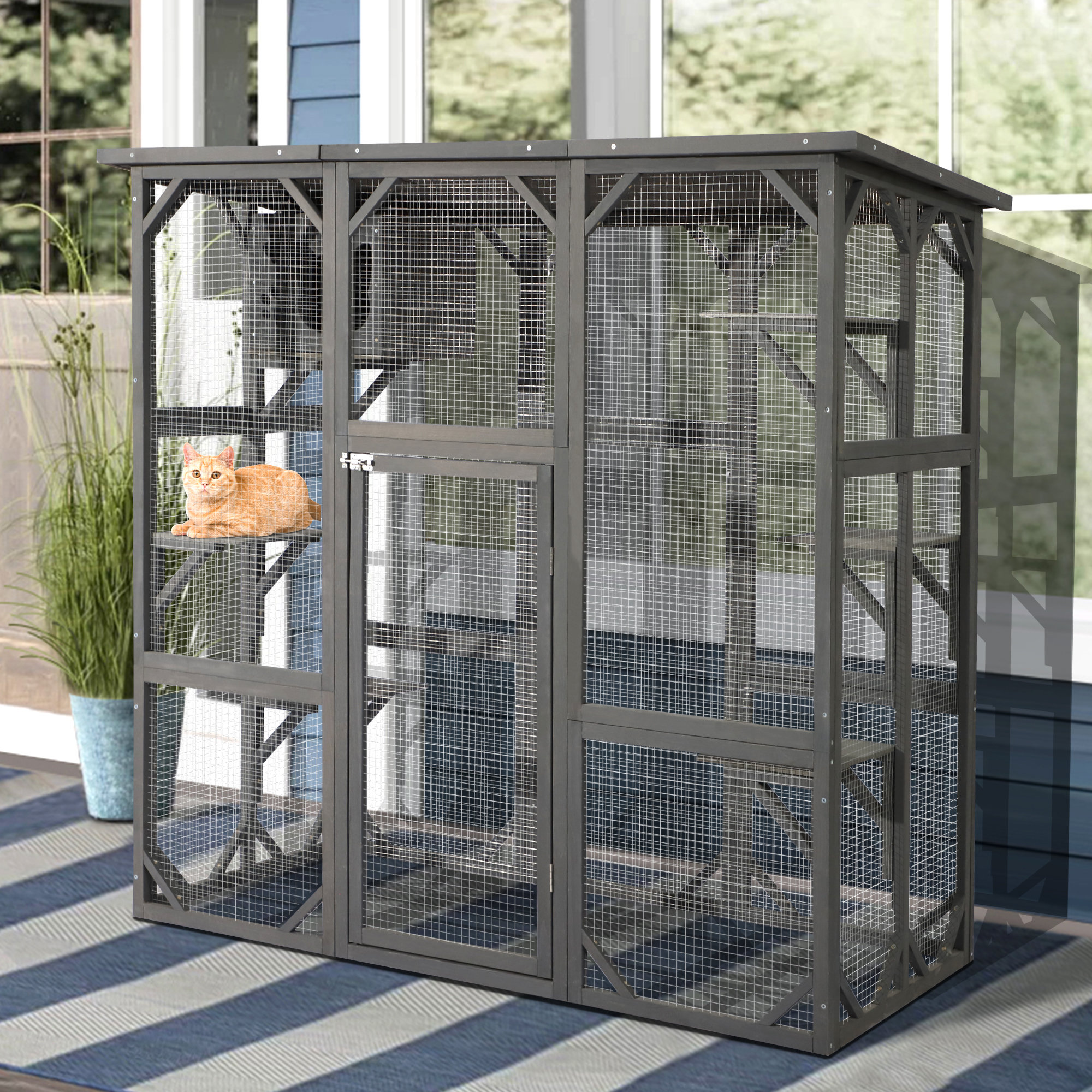 JOVNO Outdoor Enclosure Cat Cage Playpen Color Gray 1PS9802MGR 05